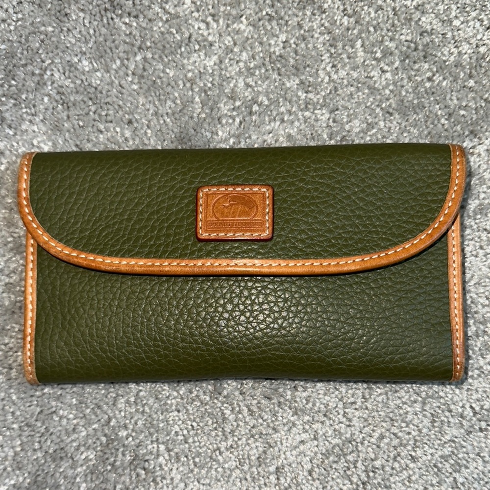 Dooney & Bourke Green Leather Wallet with Tan Trim